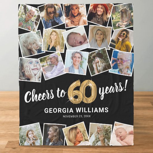 60歳の誕生日プレゼントの複数写真 フリースブランケット