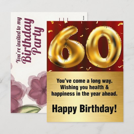 60歳の誕生日プレゼント: 60年をお祝い シーズンポストカード (正面/裏面)