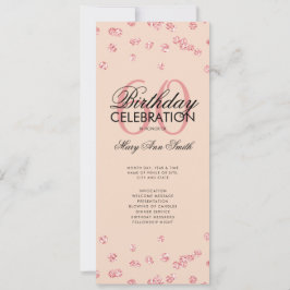 60歳の誕生日プログラム ローズゴールド グリッター メニュー ブラッシュ 招待状