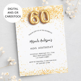60歳の誕生日ホワイト金ゴールドエレガント紙吹雪 招待状