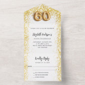 60歳の誕生日ホワイト金ゴールドパーティーRSVP オールインワン招待状 (内側)