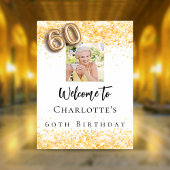 60歳の誕生日ホワイト金ゴールド写真紙吹雪歓迎 ポスター