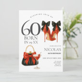 60歳の誕生日モダンな赤と黒のパーティー招待状 招待状 (スタンド正面)