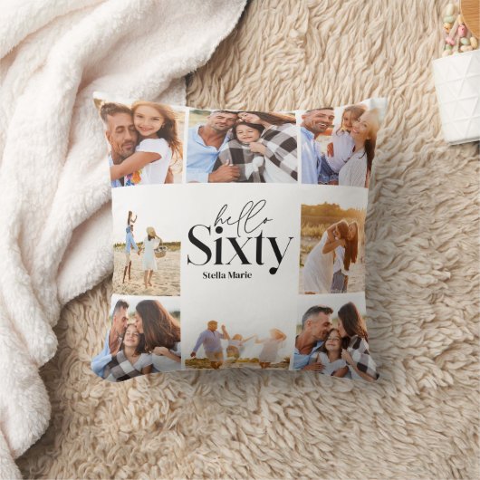 60歳の誕生日モダン黒いコラージュシンプル クッション (ブランケット)