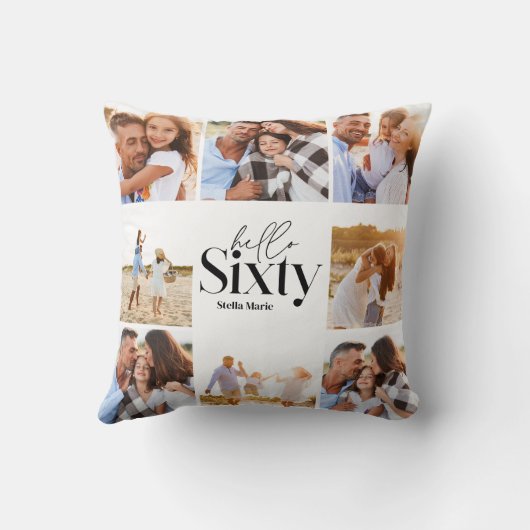 60歳の誕生日モダン黒いコラージュシンプル クッション (裏面)