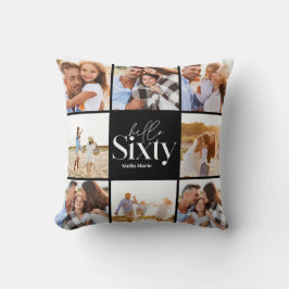 60歳の誕生日モダン黒いコラージュシンプル クッション
