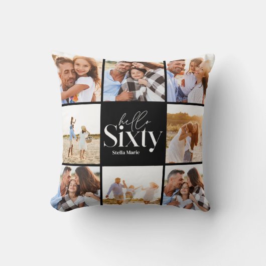 60歳の誕生日モダン黒いコラージュシンプル クッション (正面)