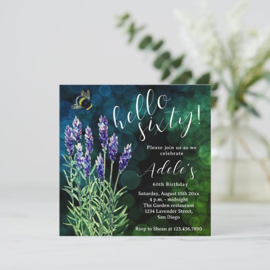 60歳の誕生日ラベンダーの水の色 招待状 (スタンド正面)