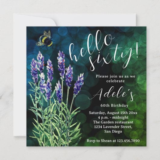 60歳の誕生日ラベンダーの水の色 招待状 (正面)