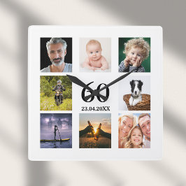 60歳の誕生日写真のコラージュの男 スクエア壁時計