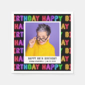 60歳の誕生日写真 レインボーネオン スタンダードカクテルナプキン (正面)