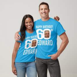 60歳の誕生日名前をカスタムする写真テンプレート白 Tシャツ