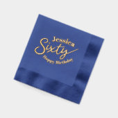 60歳の誕生日名前をカスタムする60スクリプト文字金ゴールド 箔ナプキン (左)