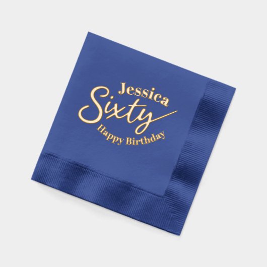 60歳の誕生日名前をカスタムする60スクリプト文字金ゴールド 箔ナプキン (左)