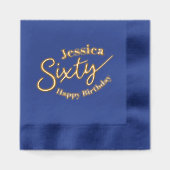 60歳の誕生日名前をカスタムする60スクリプト文字金ゴールド 箔ナプキン (正面)