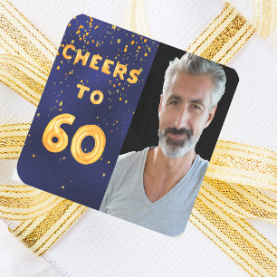 60歳の誕生日応援から60歳の金ゴールドバルーン文字ブルー スクエアシール