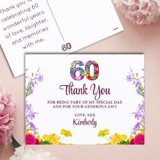 60歳の誕生日感謝していフローラモダン60歳のパーティー ポストカード