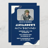 60歳の誕生日招待状メンズ写真シンプル青 招待状 (正面/裏面)