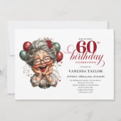 60歳の誕生日招待状ユーモアおばさん面白いテーマ 招待状 (正面)