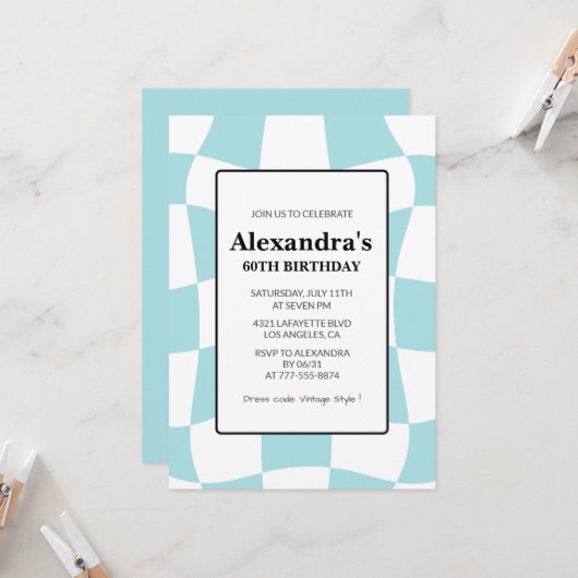 60歳の誕生日招待状レトロブルー 招待状 (正面/裏面インサイチュ)