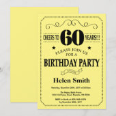 60歳の誕生日招待状 ブラックとイエロー 招待状 (正面/裏面)