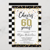 60歳の誕生日招待状、ブラックと金ゴールド応援 招待状 (正面/裏面)