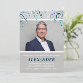 60歳の誕生日招待状 メンズ コンフェッティ フォト ブルー 招待状 (スタンド正面)