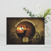 60歳の誕生日招待状 - 夕焼け、鹿、ハンター 招待状 (スタンド正面)