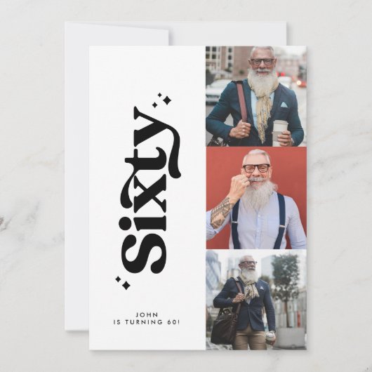 60歳の誕生日招待状 現代的 ミニマル シンプル フォト 招待状 (正面)