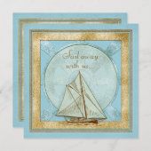 60歳の誕生日招待状 | 航海の船の青 招待状 (正面/裏面)