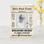 60歳の誕生日新聞、写真追加、パーソナライズ カード (黄色い花)