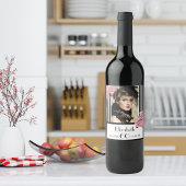 60歳の誕生日白黒ストライプフローラ写真 ワインラベル