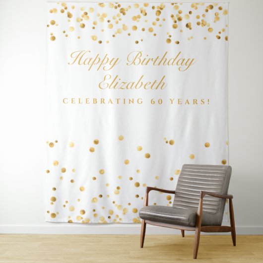 60歳の誕生日背景 白と金のフォトブース タペストリー (インサイチュ)