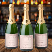 60歳の誕生日赤面バラ金ゴールドグリッタードライブ名 スパークリングワインラベル