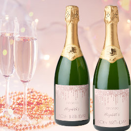 60歳の誕生日赤面バラ金ゴールドグリッタードライブ名 スパークリングワインラベル