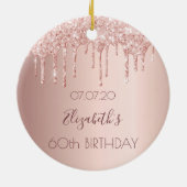 60歳の誕生日赤面バラ金ゴールドグリッタードライブ名 セラミックオーナメント (裏面)