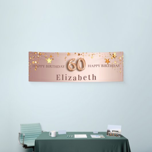 60歳の誕生日赤面バラ金ゴールド星名 横断幕 (トレードショー)