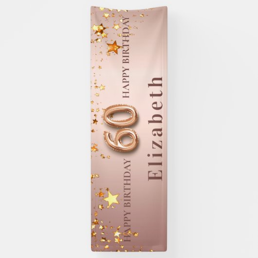 60歳の誕生日赤面バラ金ゴールド星名 横断幕 (縦)