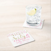 60歳の誕生日金ゴールドとピンクのコースターカスタマイズス スクエアペーパーコースター (インサイチュ)