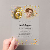 60歳の誕生日金ゴールドフォトスター澄ん アクリル招待状 (インサイチュ (ポータブル))