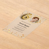 60歳の誕生日金ゴールドフォトスター澄ん アクリル招待状 (レイダウン)