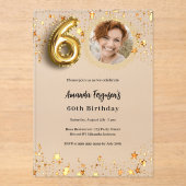 60歳の誕生日金ゴールドフォトスター澄ん アクリル招待状 (正面)