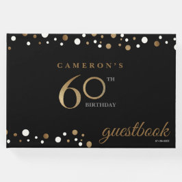 60歳の誕生日金ゴールド紙吹雪と黒パーソナライズされた ゲストブック