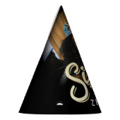 60歳の誕生日金ゴールド黒パーソナライズされた写真名 パーティーハット (左)