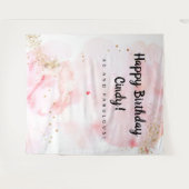 60歳の誕生日飾り、ピンクとゴールドの背景 タペストリー (正面(横))