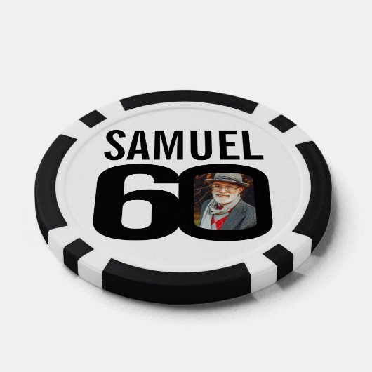 60歳の誕生日2枚カスタムの写真白黒 ポーカーチップ (シングル)