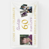 60歳の誕生日60と素晴らしいフォトコラージュ金ゴールド 横断幕 (縦)