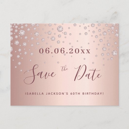 60歳の誕生日60バラ金ゴールドダイヤモンドは日付を保存 ポストカード (正面)