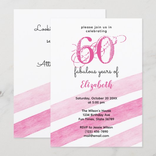 60歳の誕生日 おめでとう ピンク 招待状 (正面/裏面)