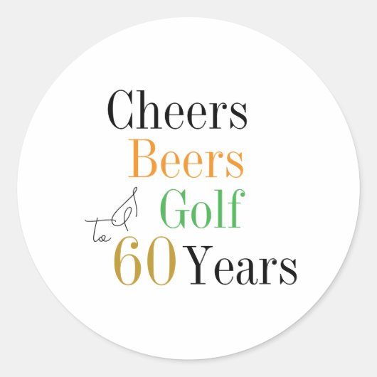 60歳の誕生日 お祝いとビール ゴルフ ミニマル ラウンドシール (正面)